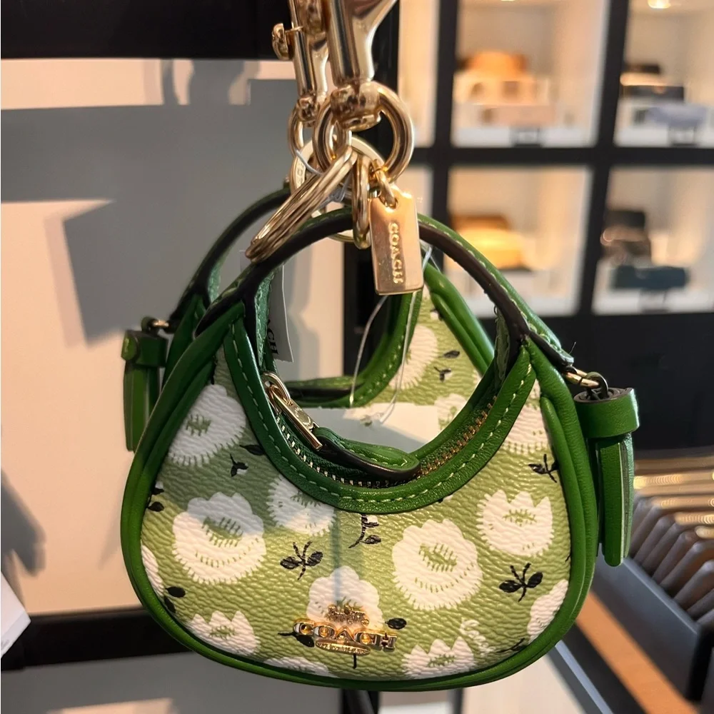 NWT-Coach-Mini Carmen Bag Charm-Kelly Green-Floral Print - Picture 5 of 6